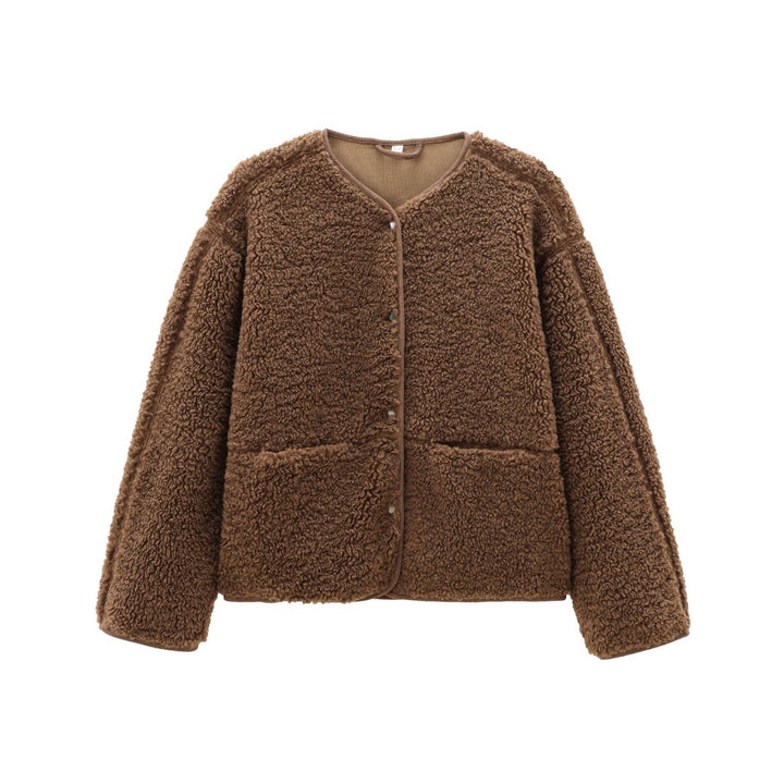Women's Teddy Fleece Short Jacket, Round Neck