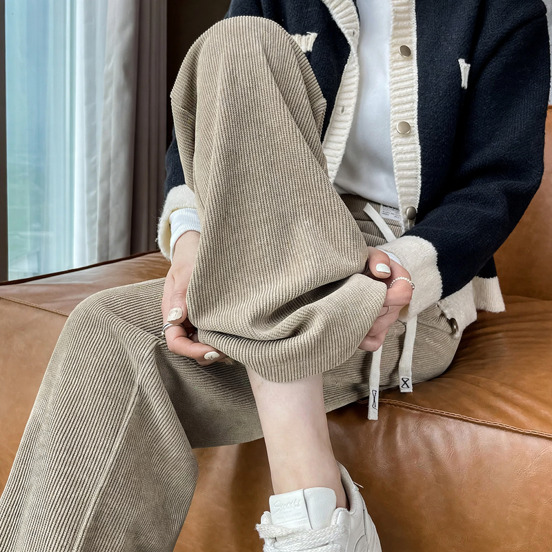 Chenille wide pants for women, straight cut