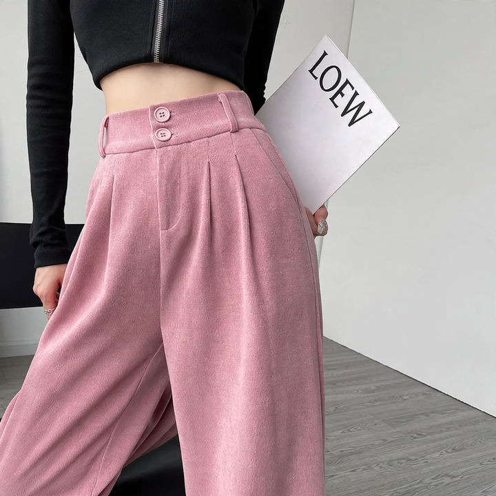 Women's corduroy pants, wide cut, lined