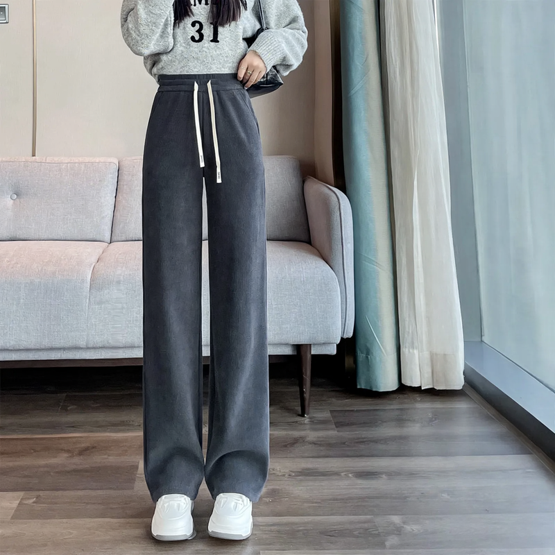 Padded corduroy leisure pants with high waist