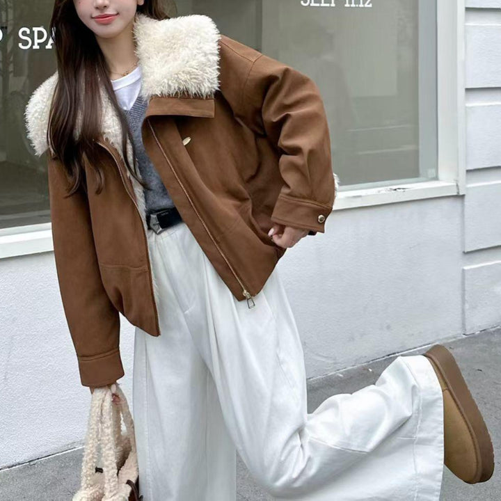 Women’s coat, suede look, plush lapels, lined