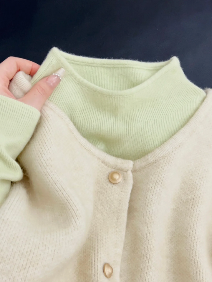 Women's knitted pullover with stand-up collar, versatile basic