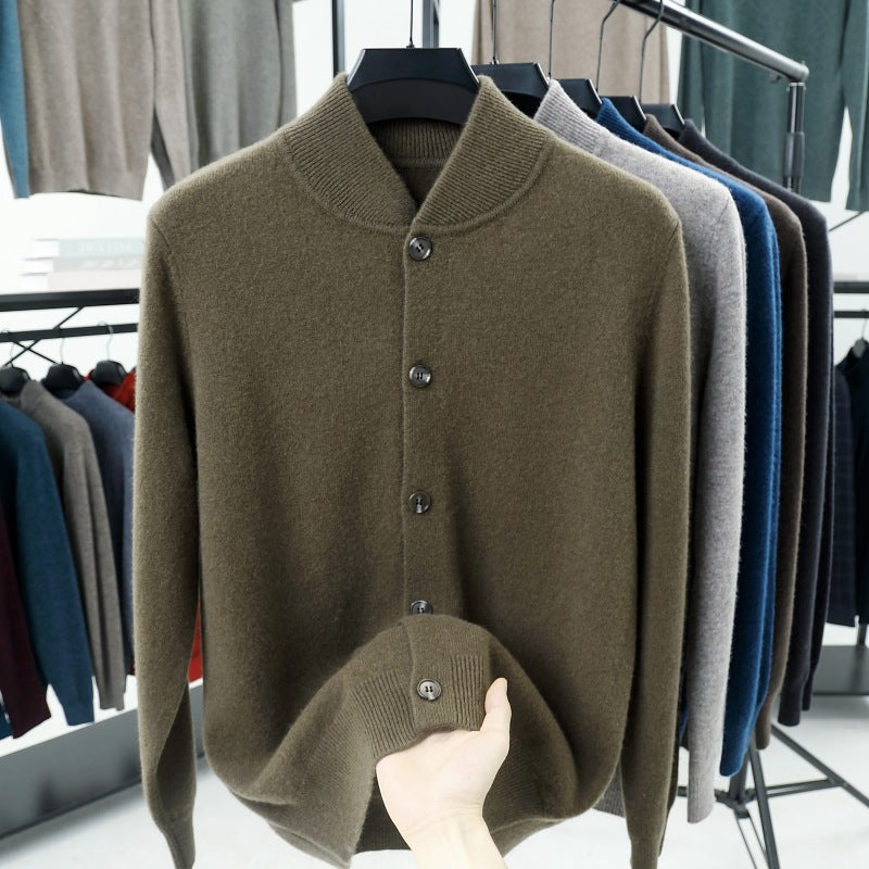 Men's cardigan with standing collar and buttons
