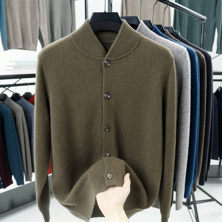 Men's cardigan with standing collar and buttons