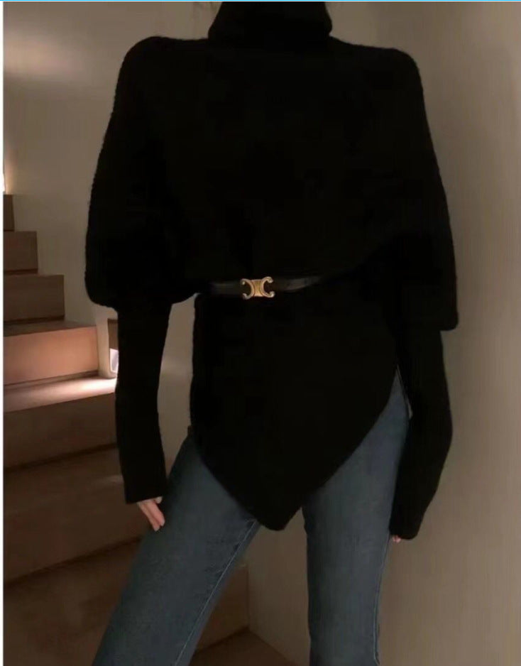 Women's turtleneck sweater with irregular hem