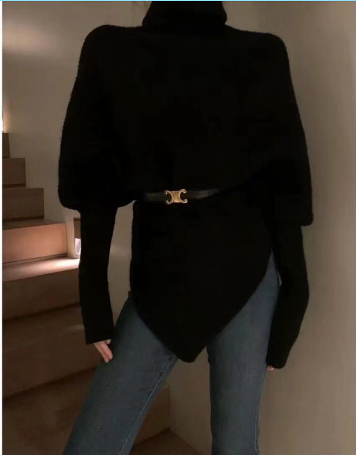 Women's turtleneck sweater with irregular hem