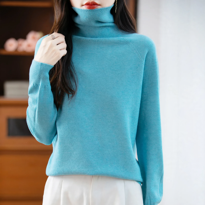 Ladies knit sweater with high collar, loose