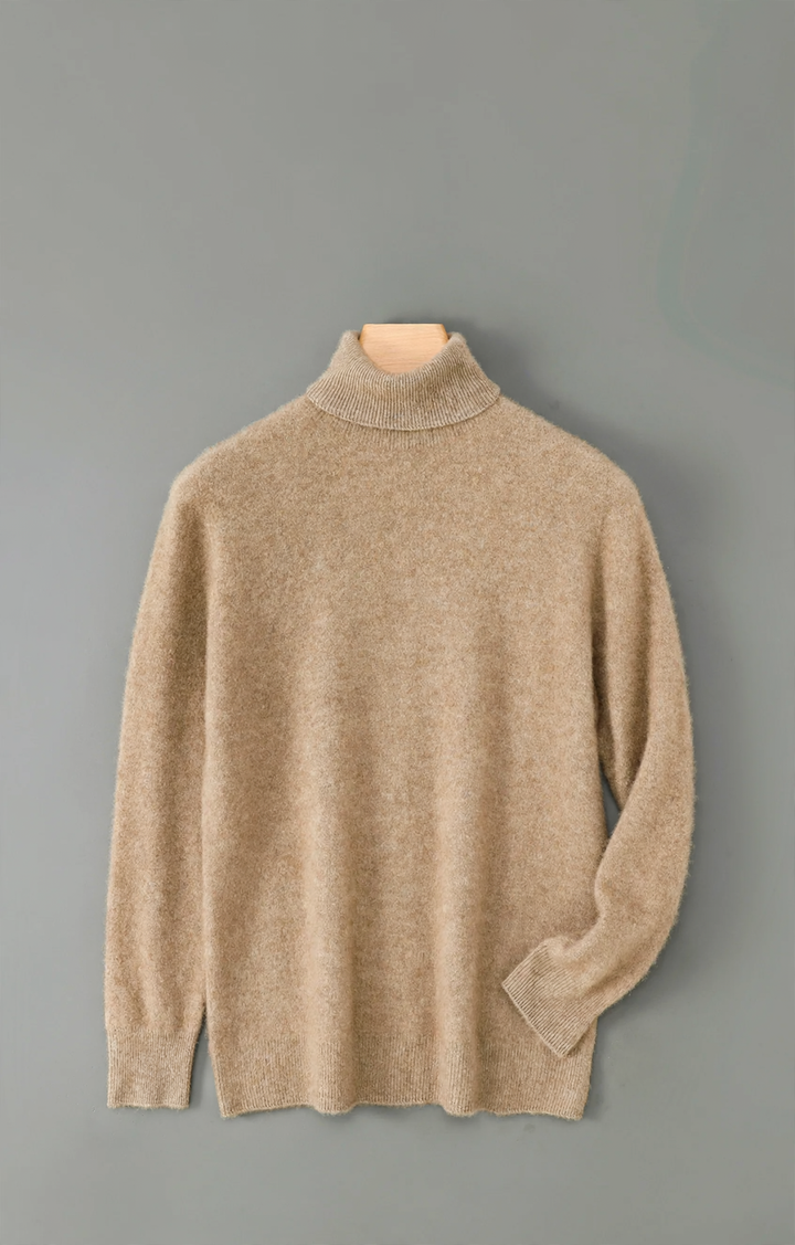 Men's wool sweater, roll neck, loose fit