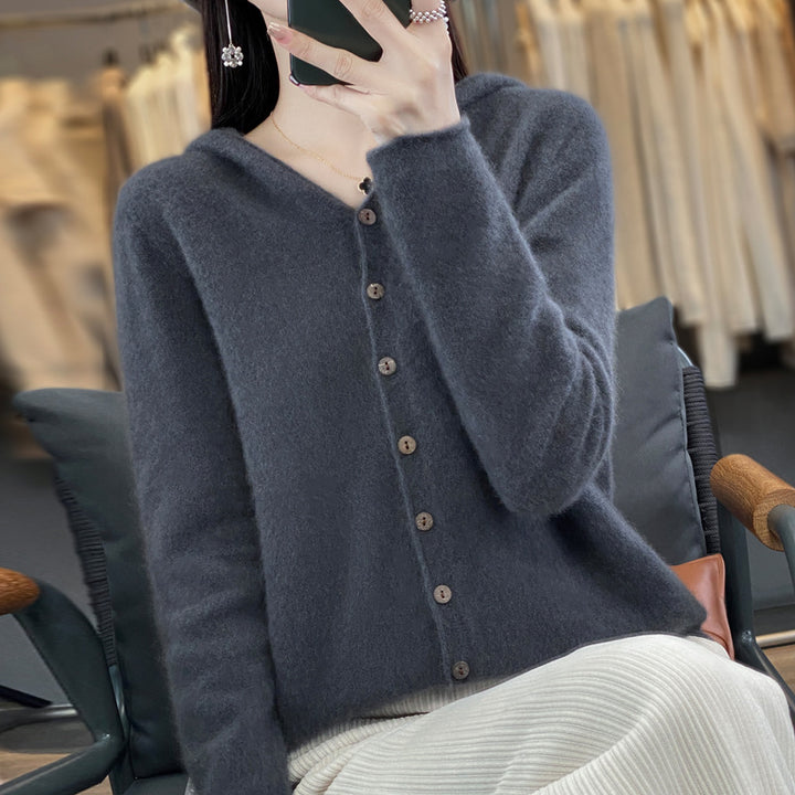 Women’s merino wool cardigan with hood