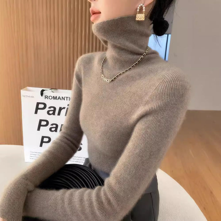Women's turtleneck sweater made of cashmere, ribbed, slim fit