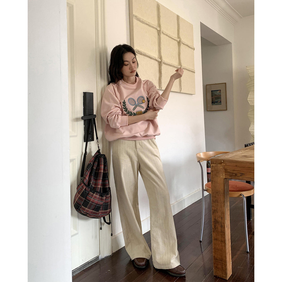 Ladies' corduroy pants with texture, wide cut