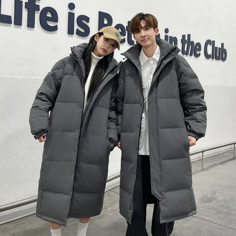 Long down coat, knee-length, for men and women