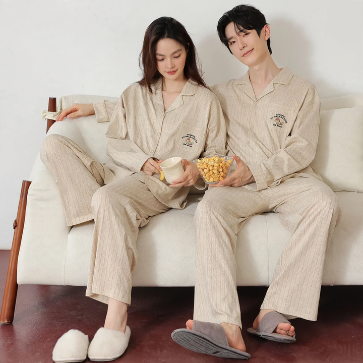 Cotton pajamas for couples, long-sleeved