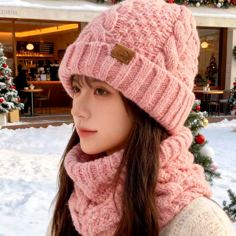 Knitted hat with scarf set, lined, with ear protection