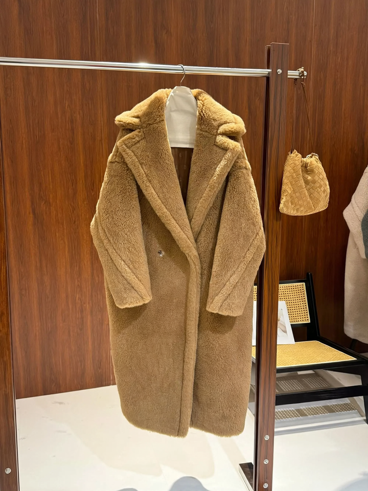 Women's teddy coat, mid-length, loose fit