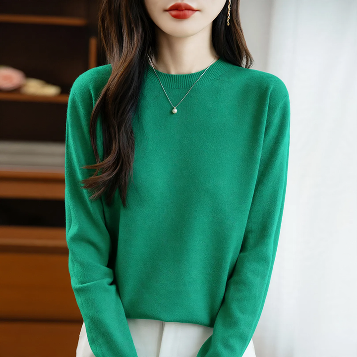 Women's knitted sweater, seamless, crew neck
