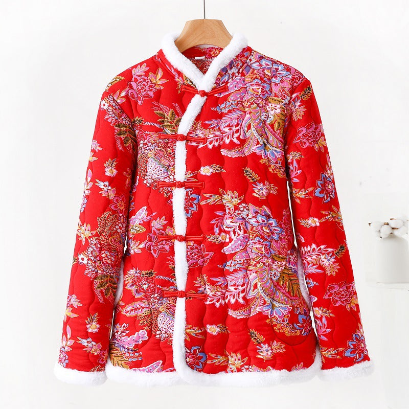 Padded women's quilted jacket in Chinese style with toggle buttons