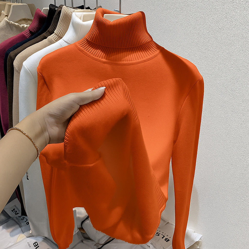 Women's knitted pullover with roll neck, fitted