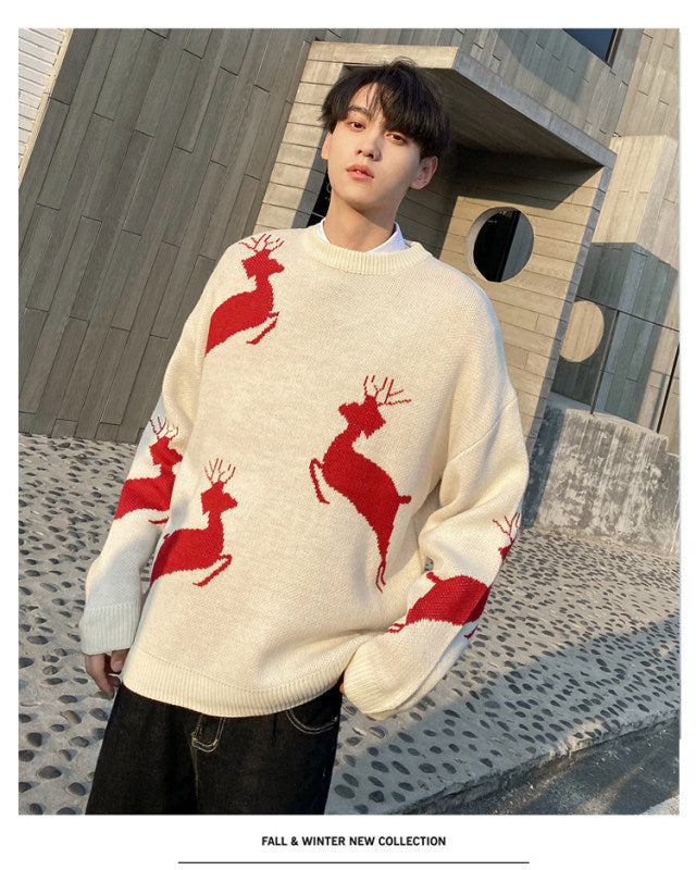 Christmas sweater with reindeer motif for couples