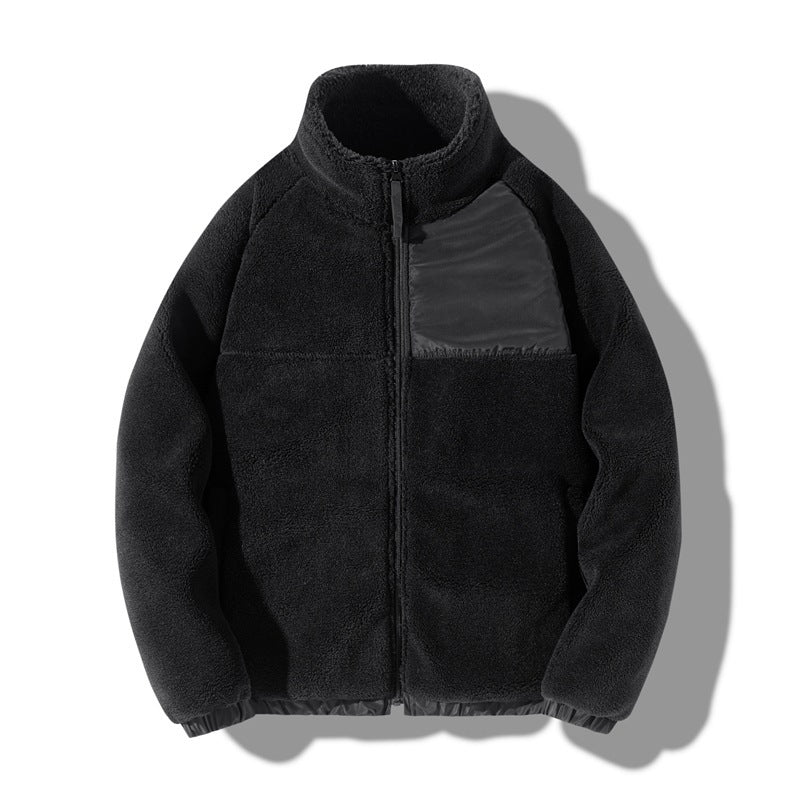 Unisex lambskin jacket with standing collar, insulated