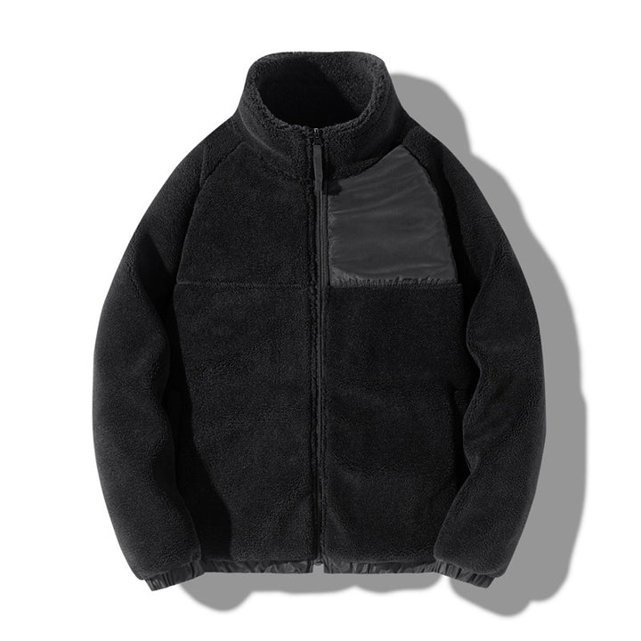 Unisex lambskin jacket with standing collar, insulated