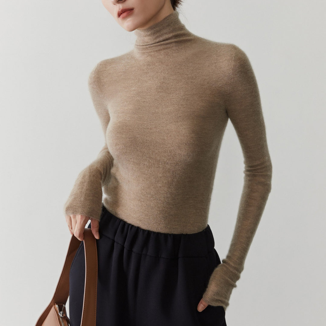 Women's cashmere sweater with stand-up collar, seamless