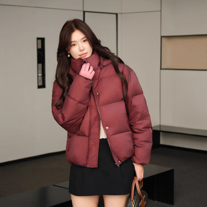 Short down jacket for women, white duck down lining
