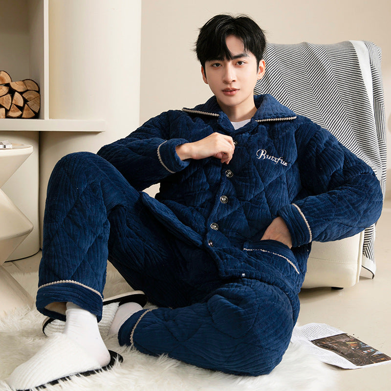 Padded men's pajamas, triple-layered, extra warm