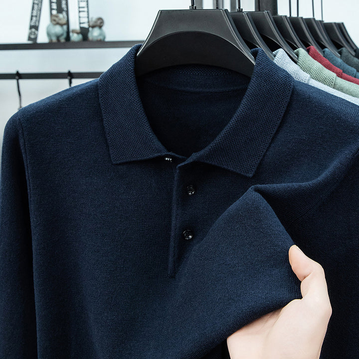 Men's knit sweater with shawl collar and thermal lining