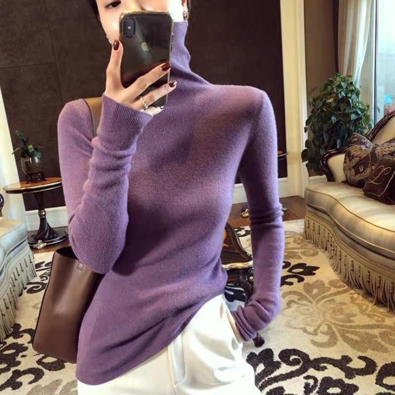 Elegant women's turtleneck sweater, slim fit