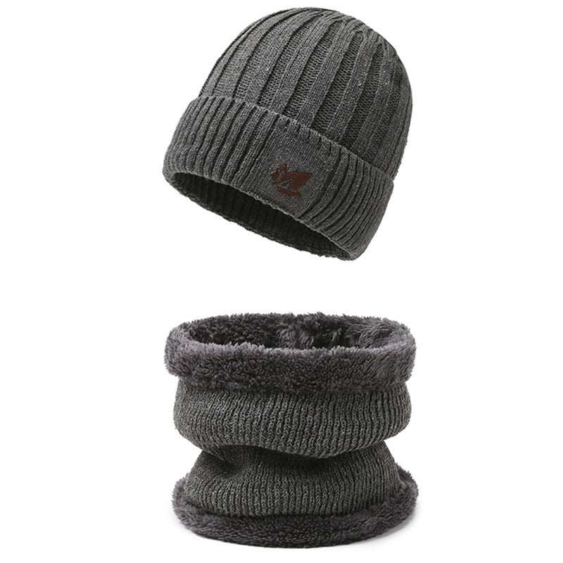 Knitted cap and neck protection set, lined, for men