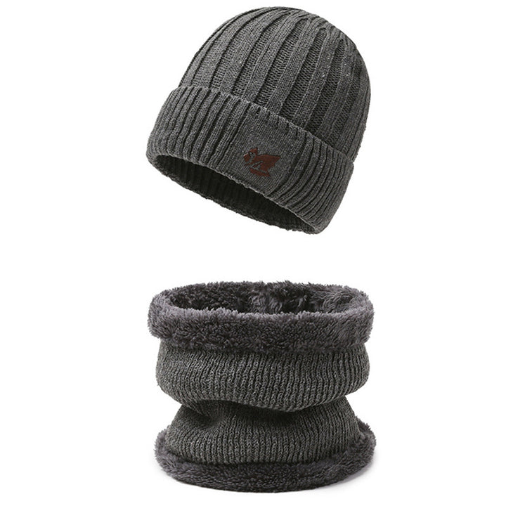 Knitted cap and neck protection set, lined, for men