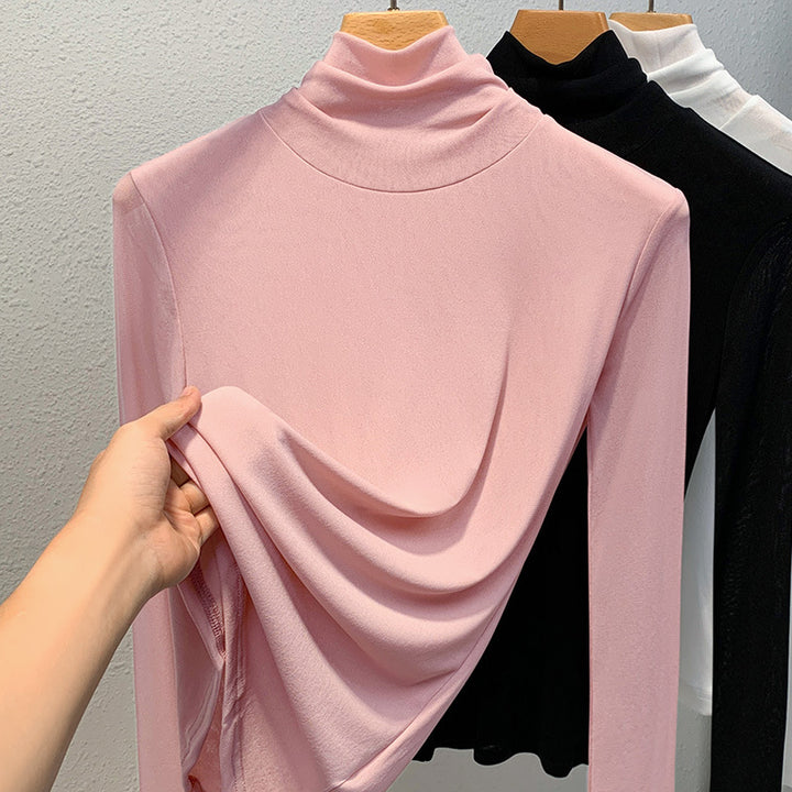 Women's turtleneck top, mesh fabric, lined