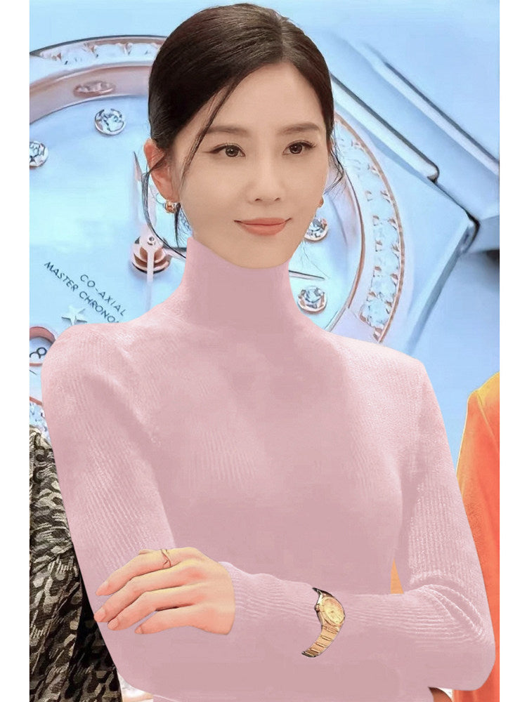 Women's knit sweater with stand-up collar, long-sleeved