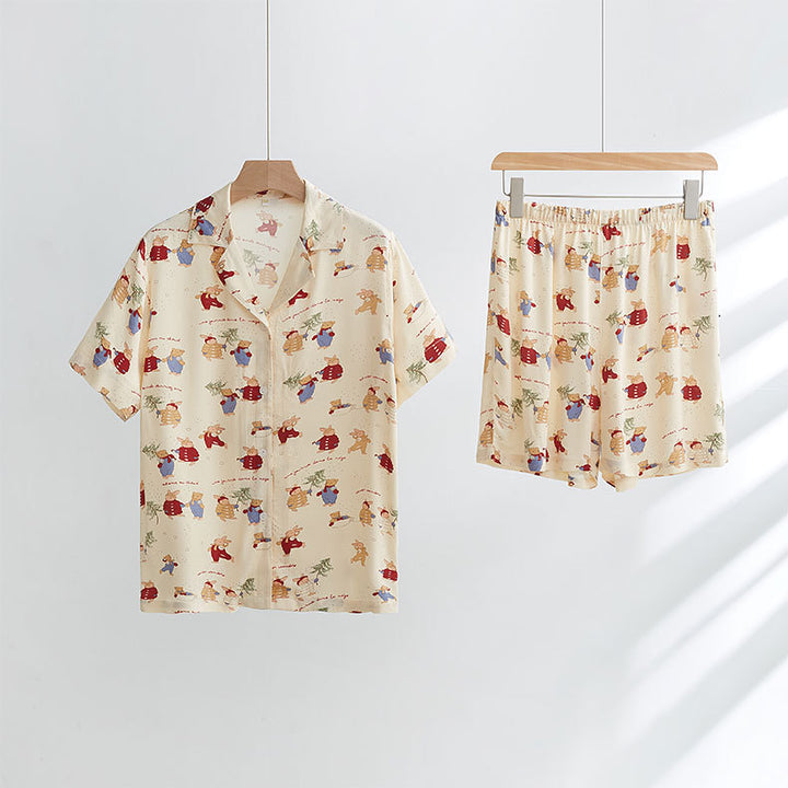 Women's Pajama Set, Satin Look, Christmas Bunny Print