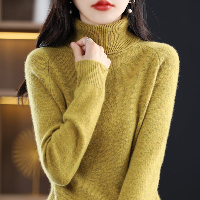 Women's knit pullover with stand-up collar, loose and long-sleeved