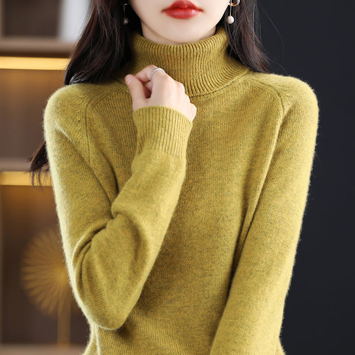 Women's knit pullover with stand-up collar, loose and long-sleeved