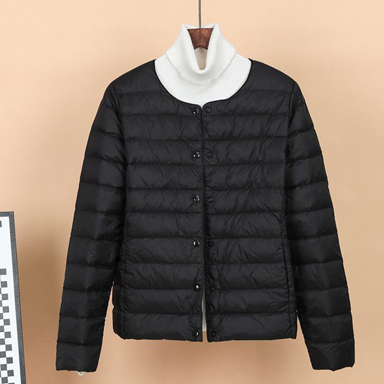 Lightweight, short down jacket as an underlayer