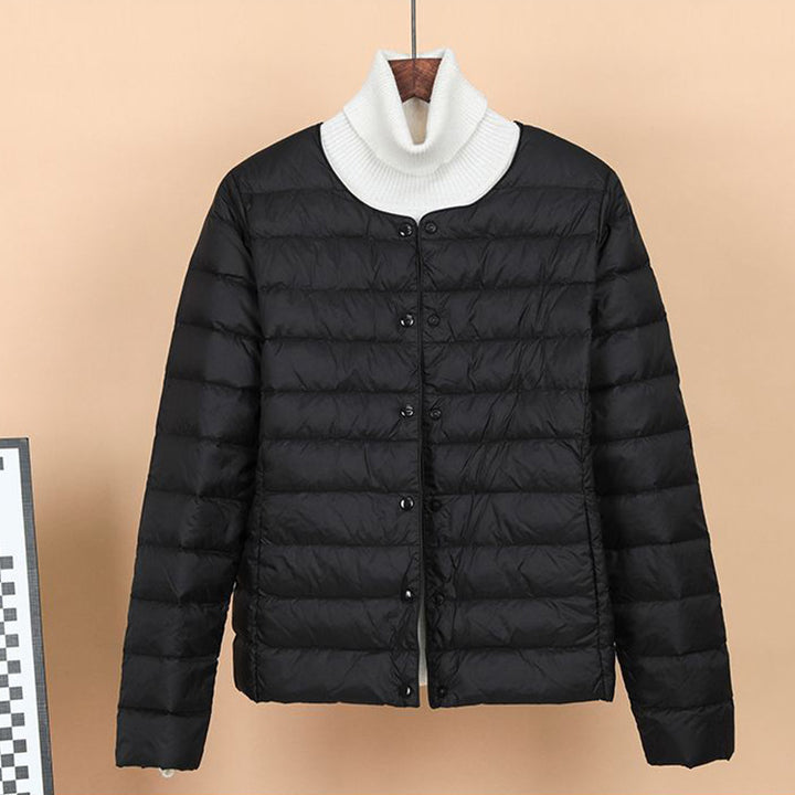 Lightweight, short down jacket as an underlayer