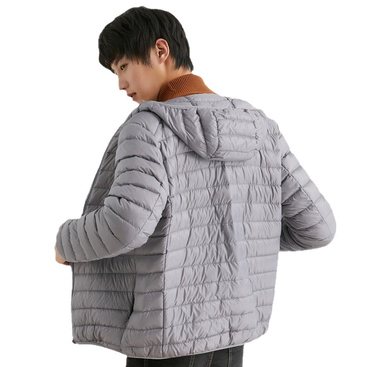 Light men's down jacket with hood
