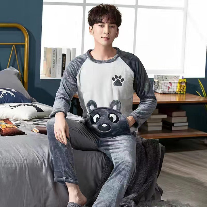 Flannel pajama set for men, long-sleeved