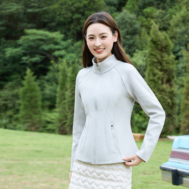 Light women's down jacket with stand-up collar