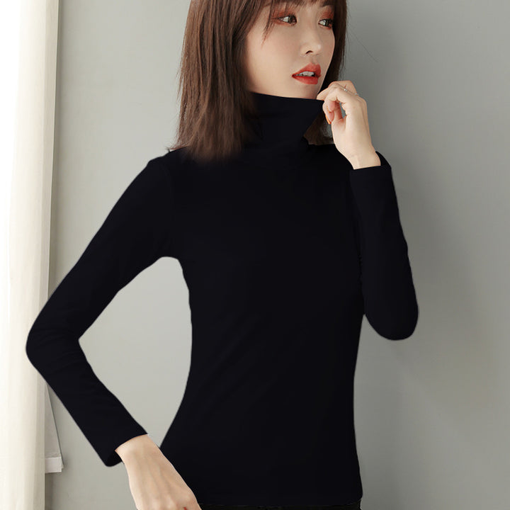 Women's Long Sleeve Base Layer Shirt, Cotton, Stand Collar, Fitted