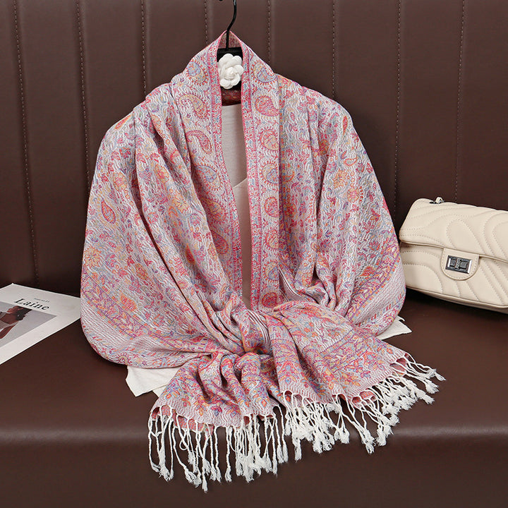 Jacquard scarf with fringes, 70x180 cm