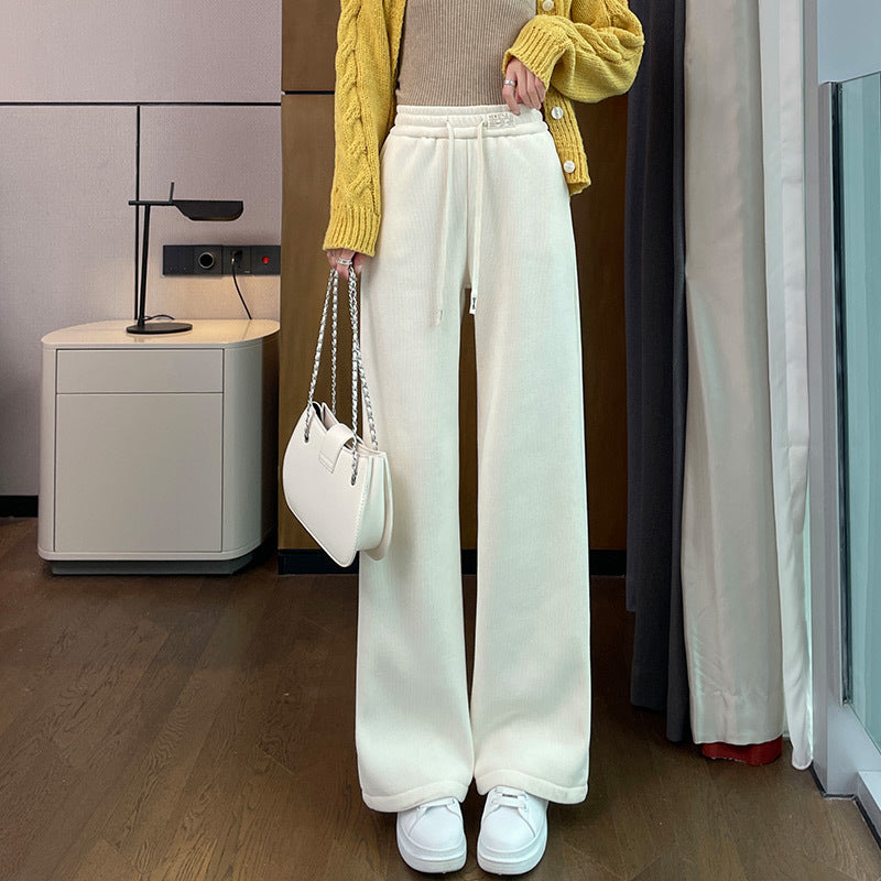 Chenille corduroy trousers with wide leg, lined