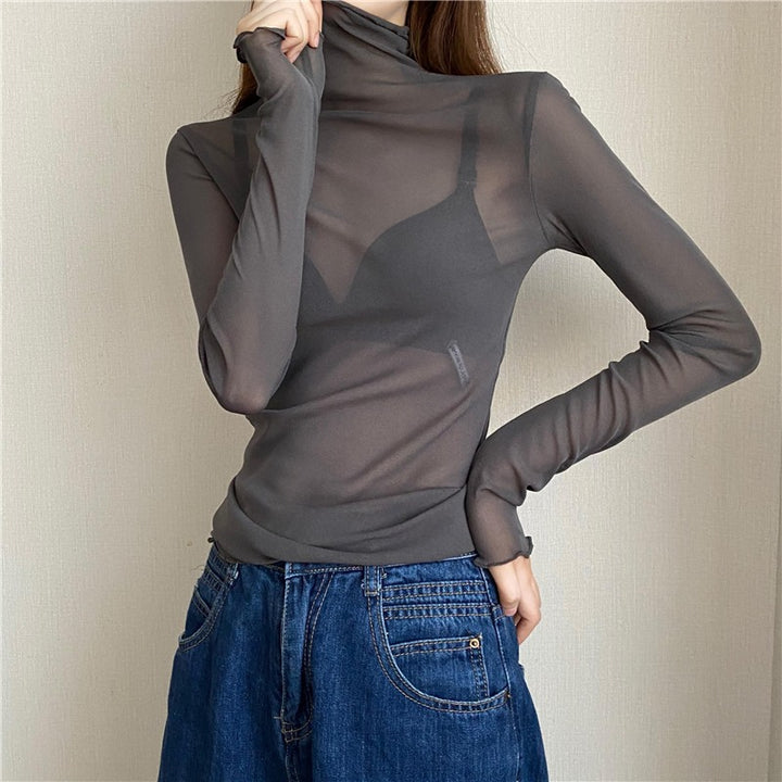 Women's turtleneck top made of lace and mesh fabric