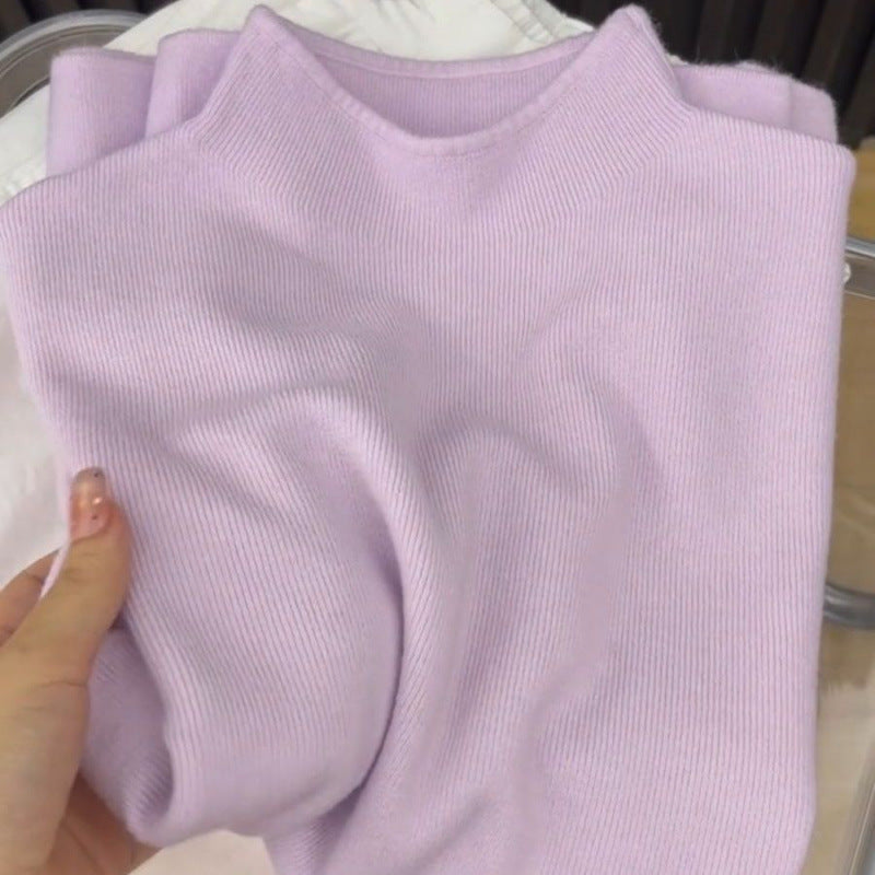 Women’s knit sweater with stand-up collar