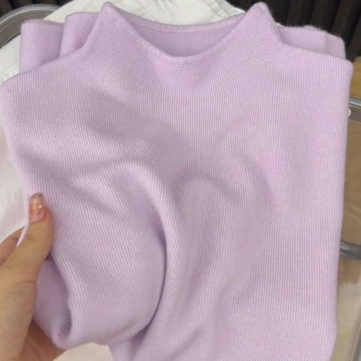 Women’s knit sweater with stand-up collar