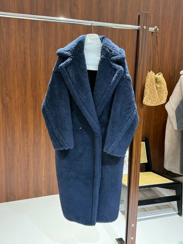Women's teddy coat, mid-length, loose fit