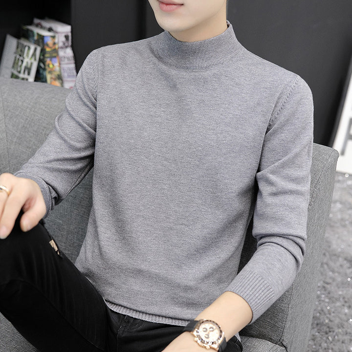 Men's knitted sweater with stand-up collar
